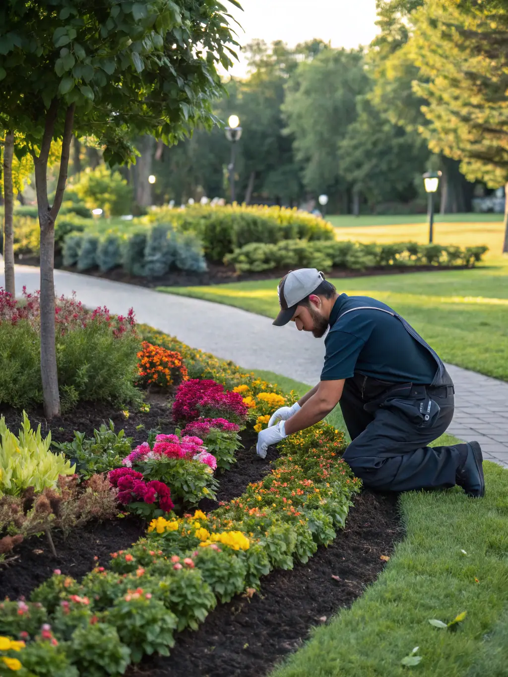 A serene image of a volunteer tending to plants in the Jardin du Real, highlighting the community involvement in preserving plant heritage.